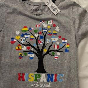 Fifth Sun Gray Hispanic Pride Heart Tree T-Shirt size large girls